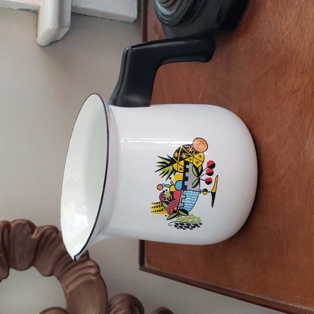 Vintage Enamelware Berggen Swedish Pitcher Atomic MCM  5.5" Tall